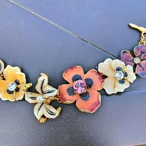 Kenneth j Lane Vintage Enameled Floral Flowers bracelet designer crystal…